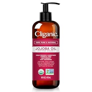 Cliganic USDA Organic Jojoba Oil 16oz with Pump, 100% Pure | Bulk, Moisturizing Oil for Face, Hair, Skin & Nails | Natural Cold Pressed Hexane Free