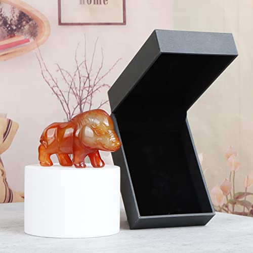 Hxswkk 2.7" Crystal Pig Figurine Crystal Pig Statue Red Banded Carnelian Agate Wild Boar Sculpture Crystal Pig Forest Animals Wildlife Animal Desktop Decorations For Home Office #TOP6