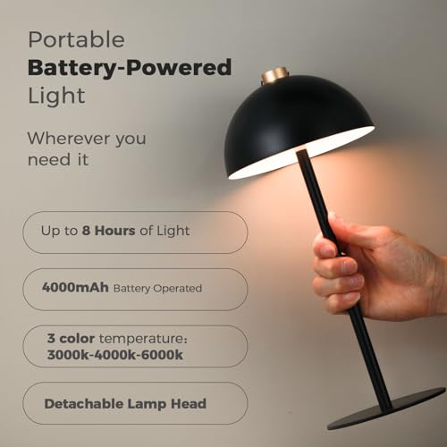 Image of Rechargeable Cordless Touch Table Lamp,Modern 3 Color Stepless Dimming Night Light,Portable Wireless 4000mAh Battery Operated,LED Desk Lamp for Outdoor Patio,Restaurant,Camping,Bedroom,Nightstand