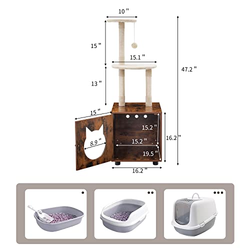 Apexnova Cat Litter Box Enclosures, Wooden Litter Box Furniture With Cat Tree Tower, Hidden Cat Washroom With Large Platform For Indoor Cats, Modern Cat Condos With Sisal Scratching Posts #TOP3