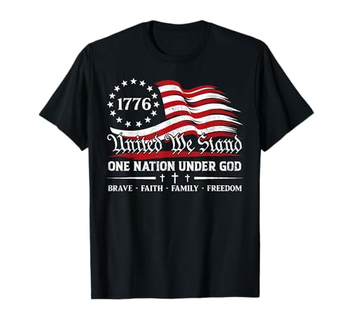 One Nation Under God US Flag Patriotic Christian 4th of July T-Shirt