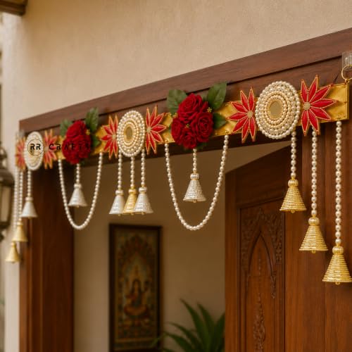 Image of Rose Door Toran|Decorative Banderwal for Main Door|Premium Beaded Wall Hanging with Elephant Motif & Pearl Latkans|Festive Home Decor for Diwali,Pooja,Wedding & Housewarming|38 Inch