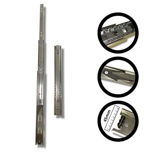 2 Corrediça Telescópica H45 40cm 400mm 45KG - 1 PAR Gaveta Moveis Armário Trilho Reforçada Larga Pes