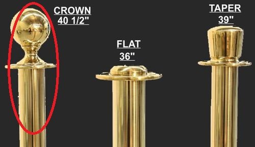 Rope Stanchion Set In 3 Pcs, 72" Black Velour Rope & Crown Top, Gold Finished #TOP3