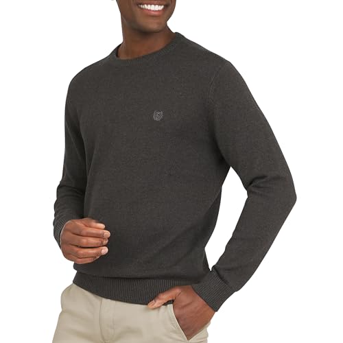 Chaps Men's Classic Fit Long Sleeve Cotton Jersey Midweight Crewneck Sweater, Charcoal Heather, X-Large