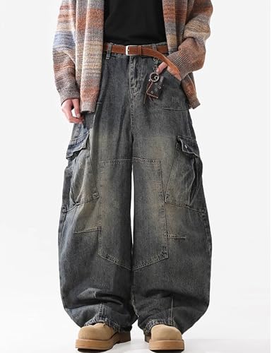 Mens Baggy Jeans Y2K Hip Hop Cargo Pants Aesthetic Denim Pants Straight Leg Cargo Jeans Streetwear3