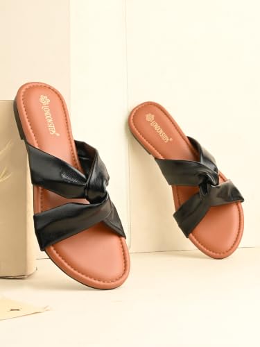 Image of Women's Cross Strap Slide Sandals | Soft Cushioned Flat Slip-On Slippers | Lightweight Anti-Skid Casual Comfort Sandals for Everyday Wear