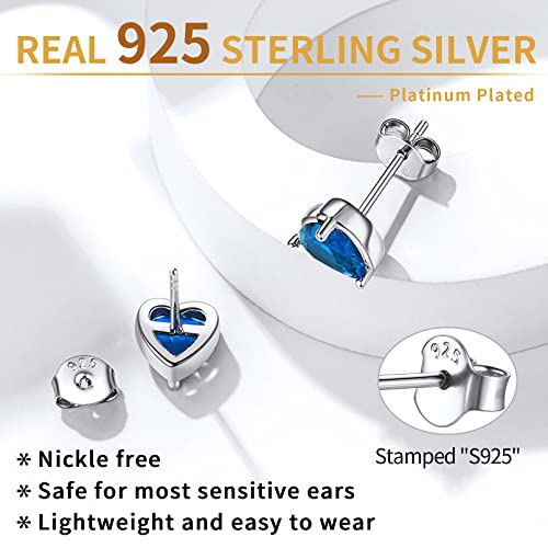 December Birthstone Stud Earrings Blue Topaz Cubic Zirconia Cz Heart Earring Studs Hypoallergenic 925 Sterling Silver Earrings For Sensitive Ears #TOP7