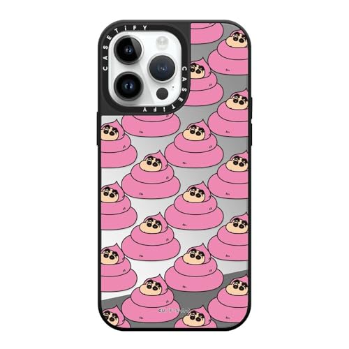 CASETiFY MagSafe �Ή��~���[ iPhone 14 Pro Max �P�[�X [���ː� / 1.5m����̗����������N���A / Crayon Shin-chan Co-Lab] - �V���o�[ (�u���b�N�o���p�[) - Shinchan Poop