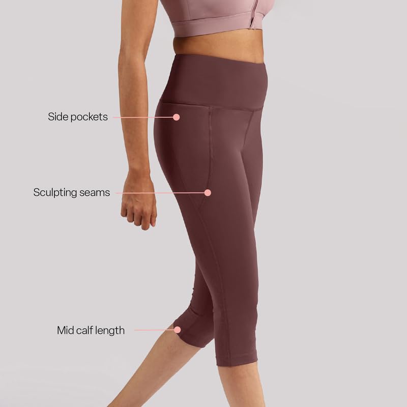 Image of BlissClub Womens The Ultimate Capris, 3 /4th Length Pants, Super- High Waist, 2 Pockets, Wide Waistband, Activewear for Women