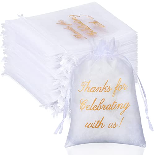Image of Riakrum 100 Pcs Sheer Organza Bags Wedding Favor Mesh Drawstring Bags Thank You Gift Bag for Guests Candy Candy Gift Bag for Wedding Favors, Bridal Shower, Anniversary, Birthday(4 x 6 Inch,White)