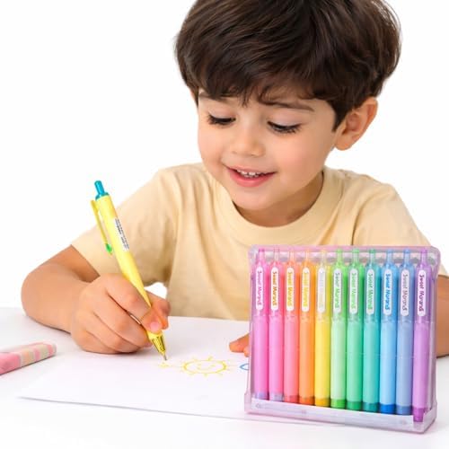 WISHKEY Plastic Colorful Retractable Gel Ink Pen Set For Kids, Unique Shades Drawing Pen, Stationery Gift For Decoration Class Projects, Doodling, Multicolor, 8+Years(Set of 9)