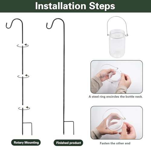 8 Sets Wedding Aisle Decoration Including 8 Pcs 15 oz Plastic Mason Jars with Handle and 8 Pcs 32\'\' High Shepherds Hooks for Outdoor Wedding Ceremony Decoration (Flowers Not Included) - Thumbnail 3