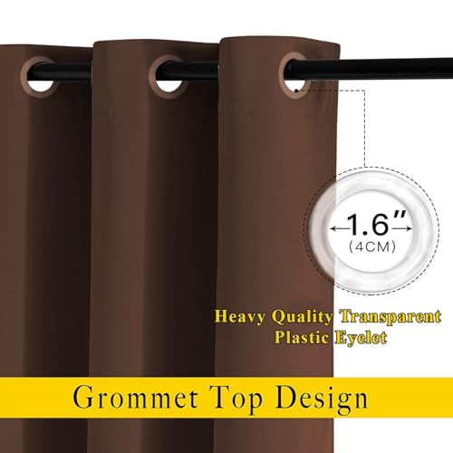 Image of HUTI Home Heavy Blackout Door Curtain | Solid Plain Polyester Eyelet Curtain for Bedroom & Living Room | Brown | 7 Feet (120 x 213 cm) | Set of 2