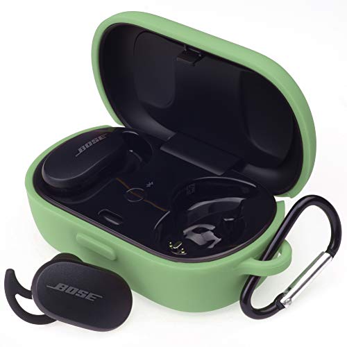 Silicone Case For Bose Quietcomfort Earbuds Case (Not Fit For Bose Sport Earbuds) Bose Quietcomfort Noise Cancelling Case Cover Anti-Fall Earphone Case With Carabiner (Matcha Green) #TOP27