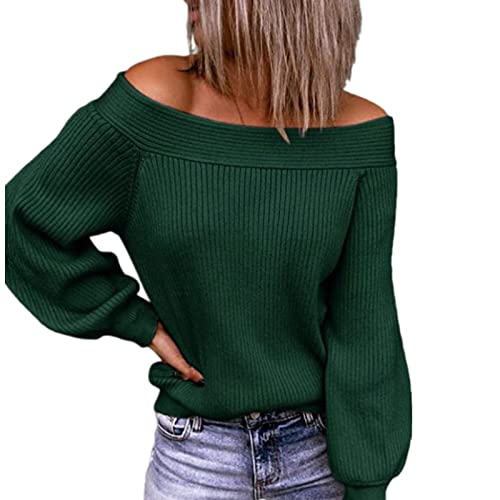 ANBID Women's Casual Off-The-Shoulder bat Wing Sweater Long Sleeve Oversized Rib Loose V-Neck Pullover Knitted Pullover4