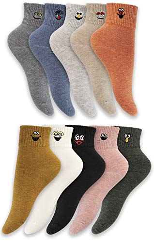 Levlovs Socks For Women Ankle Cotton 10 Pairs Embroidered Emoji