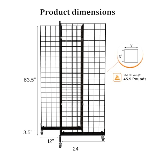 Bonnlo GRIDWALL TOWER 5' X 2' Grid Panel Tower, 4-Way Floorstanding Grid Wall With Rolling Base, Thicker 5Mm Wire, 265 Lbs Weight Capacity Wire Grid Fixture For Retail Display thumb #2