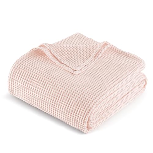 Exclusivo Mezcla Manta de 100% Algodón Gofrado, Ligera, Suave y Cómoda para Cama, Sofá y Oficina, Todas Las Estaciones, 150 x 200 cm, Rosa