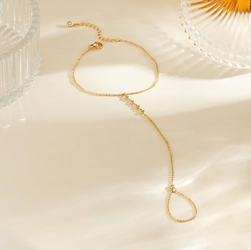 Image of Hand Chain Bracelet for Women Trendy, Dainty Silver Beaded Finger Ring Bracelet Non Tarnish Minimalist Adjustable Simple Cute Silver Bracelets Waterproof Fashion Jewelry