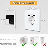 CNBINGO Pojedyncze gniazdko z 2 portami USB do szybkiego ładowania – 1 × (typ C i USB-A łącznie maks. 3,1 A) – proste szkło Schuko podtynkowe – białe gniazdko ścienne z zabezpieczeniem przed dziećmi