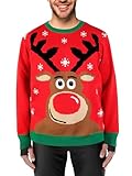 XiaoMoSha Men's Funny Ugly Christmas Sweater Crew Neck Sweater for Men The Office Sweater Couples/Family Winter Knit Pullover Outfit Holiday Party Ugly Christmas Sweater for Men (Medium Red Man)