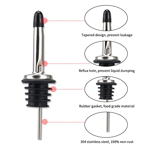 Liquor Bottle Pourers Tapered Spout, 7 Pcs Free Flow Pourer For Spirits, Stainless Steel Pour Spouts Set For Wine Speed Pourers With Rubber Dust Caps Dispenser For Alcohol Syrup Vinegar Bottles #TOP4