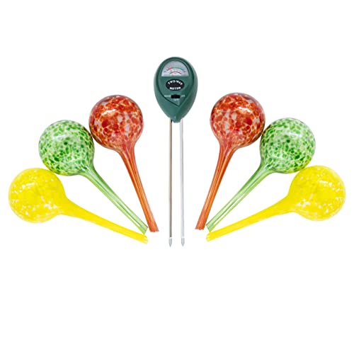 6 Small Plant Watering Globes with Free Moisture Meter