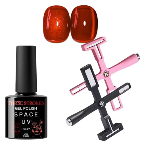 Image of THR3E STROKES 9D Cat Eye Gel Nail Polish 7.5ML - Glitter Magnetic Gel with 3D Shimmering Effect - 5 in 1 Magnet Set - UV /LED Soak Off Gel for Nail Art & DIY Manicure at Home (CE9)