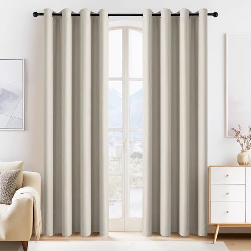 Image of PONY DANCE Blackout Curtains for Bedroom - Double Pieces Thermal Insulated Drapes Noise Reducing Solid Grommet Top Window Curtain Panels for Home Decoration and Doorway, 55 x 80 inch, Cream, 1 Pair