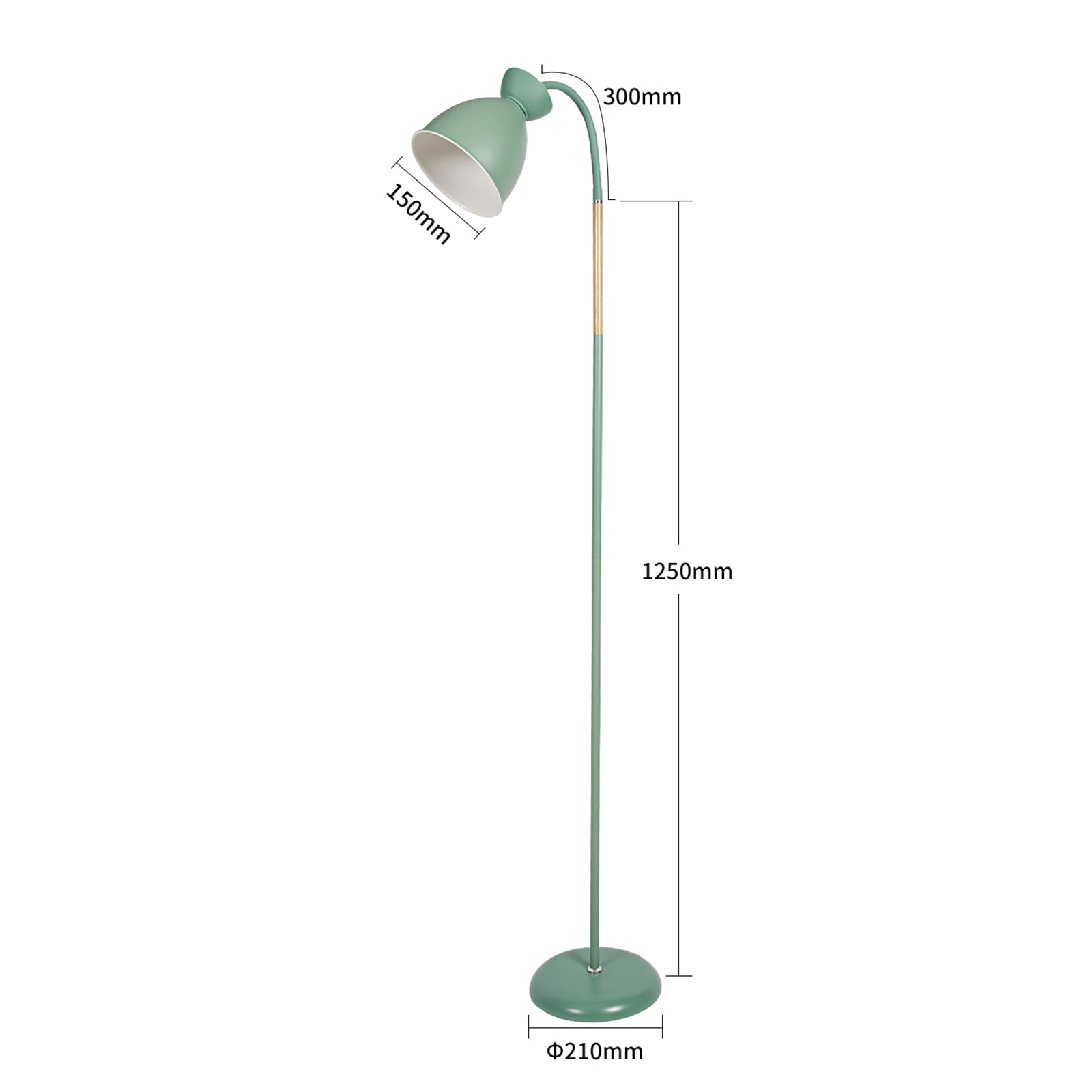 Lampada da Terra Vintage, Metallo Lampada da terra LED con Luce da Lettura, E27 MAX 60W Lampade da Terra Salotto, Verde Piantana Luce Regolabile H 159 cm per Camera da Letto, Ufficio, Studio