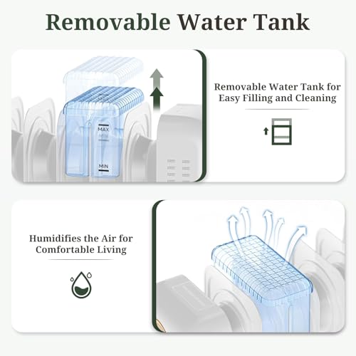 Oil Filled Radiator Heater for Indoor Use, Portable Large Room Radiant Space Heater 1500W with 3 Heat Settings Overheat & Tip-Over Protection, 11.8\"D x 4.9\"W x 22.8\"H, White
