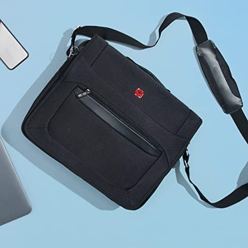 Wenger W73012292 Business Messenger Bag with Shoulder Strap, Padded Laptop Tablet Computer Pocket, Suitcase Handle Slot, Great for Transporting From Home to Office, Extra Pockets, 16 inches, Black