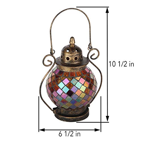 Lily's Home Decorative Candle Lanterns, Mosaic Glass And Wrought Iron Tea Light Candle Holder For Indoor Or Outdoor Hanging Lantern. Candle Not Included. Orange And Gold #TOP2