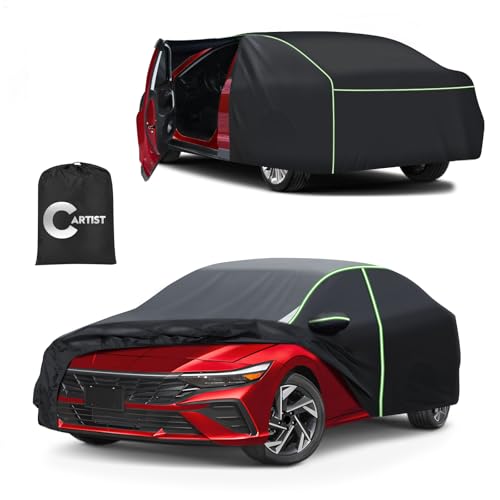 Image of 420D Car Cover for Hyundai Elantra /Elantra GT 2000-2025 2026, All Weather Sedan Car Cover for Elantra Accessories, Outdoor Waterproof Full Car Cover with Zipper & Reflective Safety Strips