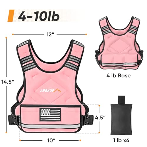 Image of APEXUP Adjustable Weighted Vest, 4-10lb /12-18lb /20-32lb Vest with 6 Ironsand Weights and Large Pocket, Weight Vest for Men Women Strength Training, Running, Walking