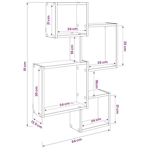 Estantes de cubo para pared vidaXL diseño rectangular en roble Sonoma organizador funcional 3