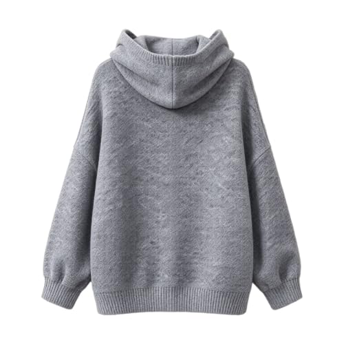 JiXiang Knit Cardigans for Women Zip Up Long Sleeve Cozy Fall Sweater Mock Neck Hooded Outerwear with Denim Patch Pockets - image 5