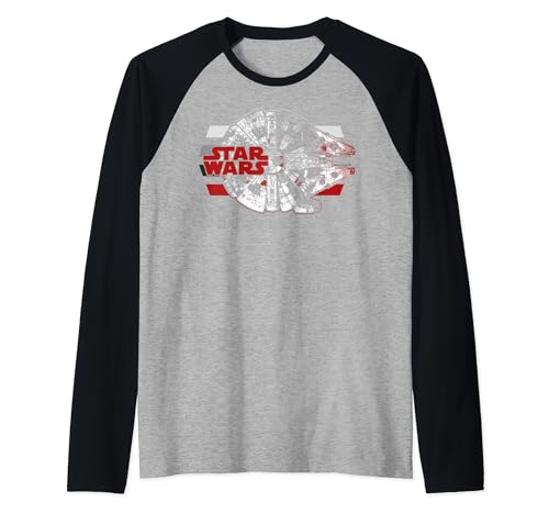 T-shirt Millennium Falcon Star Wars pour homme style raglan rouge et blanc