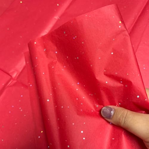 LGIFUTMAX Glitter Seidenpapier Rot zum Einwickeln 50x70cm Glitzerpapier Seidenpapierblätter für Blumenstrauß Geschenkpapier Geburtstag Geschenkverpackung Bastelzubehör 10 Blatt