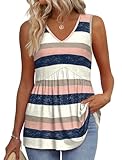 OFEEFAN Tunic Tank Tops for Women 2025 Womens Sleeveless Tops Peplum Tops for Women Flowy V Neck Striped Shirts Long Tank Tops for Women M