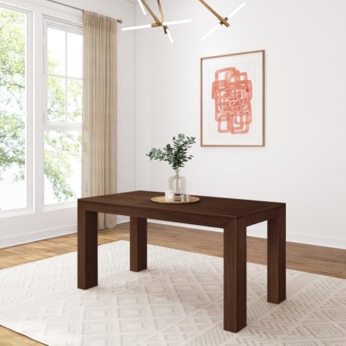 Maxwood Furniture 152.5Cm Dining Table, Solid Wood Modern Kitchen Table, Large Wooden Rectangular Dinner Table For Dining Room, Home Office, Living Room Furniture, Easy Assembly, Walnut Wirebrush