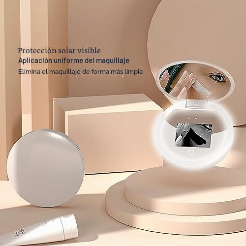 Espejo Cosmético UV,Espejo de Aumento 2X de Doble Cara de Mano con Cámara UV,Diseño de Espejo Compacto para Prueba de Protección Solar,Espejo de Tocador Recargable de 3,8 Pulgadas