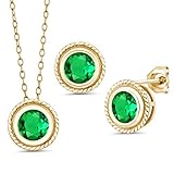[Gem Stone King] 2.31カラット ナノエメラルド ネックレス ピアス セット レディース シルバー925 18金 イエローゴールド 加工 5月 誕生石 誕生日プレゼント