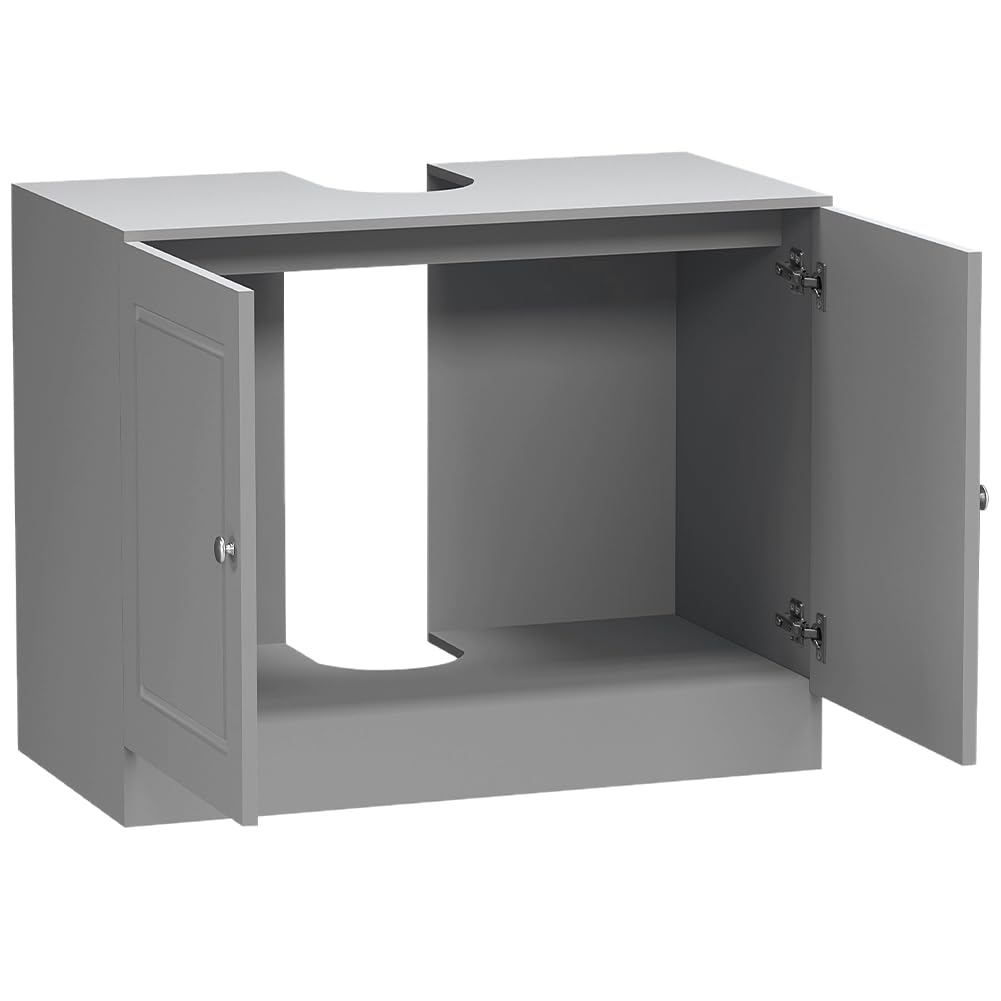 BAKAJI Mobile Sottolavabo da Bagno Linea Pietra in Legno MDF, Copricolonna con 2 Ante, Mobiletto Lavabo Moderno Salvaspazio, Armadietto da Terra per Lavandino Capiente, 55 x 66 x 37 cm (Grigio)