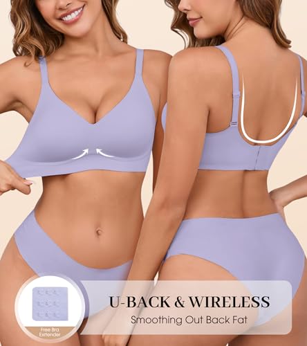 Image of DEANGELMON Seamless Bras for Women No Underwire Comfortable Push Up Bra V Neck Wireless Bralette Full Coverage Wire Free