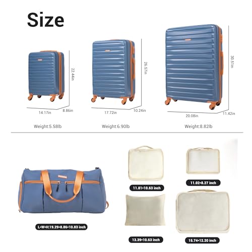 Image of 5-piece Hardside Luggage set,ABS+PC Suitcases With Spinner Wheels | TSA Lock,with Waterproof Underseat Duffel Bag,Packing cubes