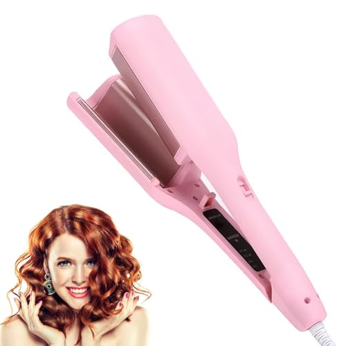 32mm French Wave Heated Curling Iron With 4 Gears Temperature for Short and Long Hair (Pink)