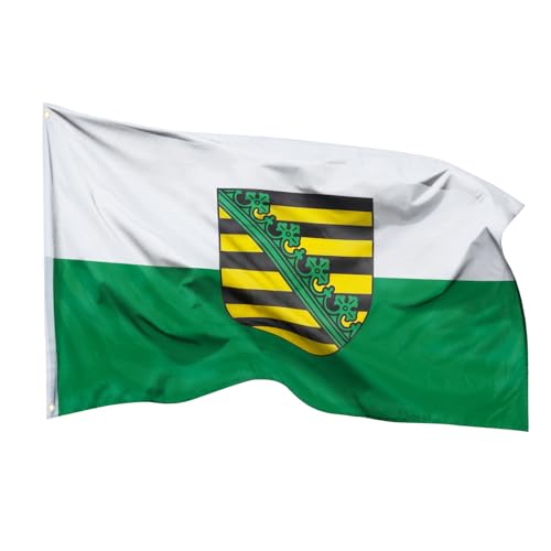 PHENO FLAGS Sachsen Flagge 90x150cm - wetterbeständige Fahne mit Messingösen, 100% Polyester, robuste Doppelnaht & in lebendigen Farben - ideal für Flaggen-Liebhaber