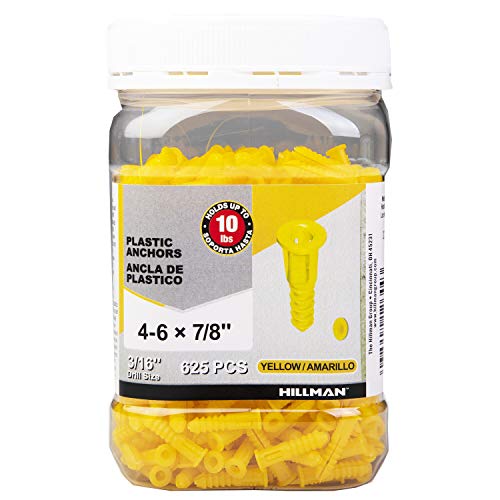 Hillman Plastic Wall Anchors 4-6X7/8In Jar 625Ct - Yellow